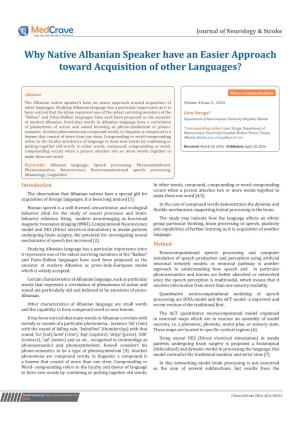 Why Native Albanian Speaker Have an Easier Approach Toward Acquisition of Other Languages?