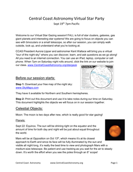 Central Coast Astronomy Virtual Star Party Sept 19Th 7Pm Pacific