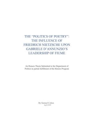The Influence of Friedrich Nietzsche Upon Gabriele D'annunzio's