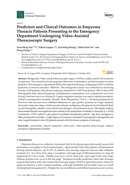 Predictors and Clinical Outcomes in Empyema Thoracis Patients Presenting to the Emergency Department Undergoing Video-Assisted Thoracoscopic Surgery