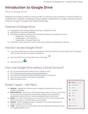 Introduction to Google Drive - Wheaton Public Library Introduction to Google Drive What Is Google Drive?