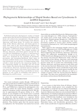 Phylogenetic Relationships of Elapid Snakes Based on Cytochrome B Mtdna Sequences Joseph B