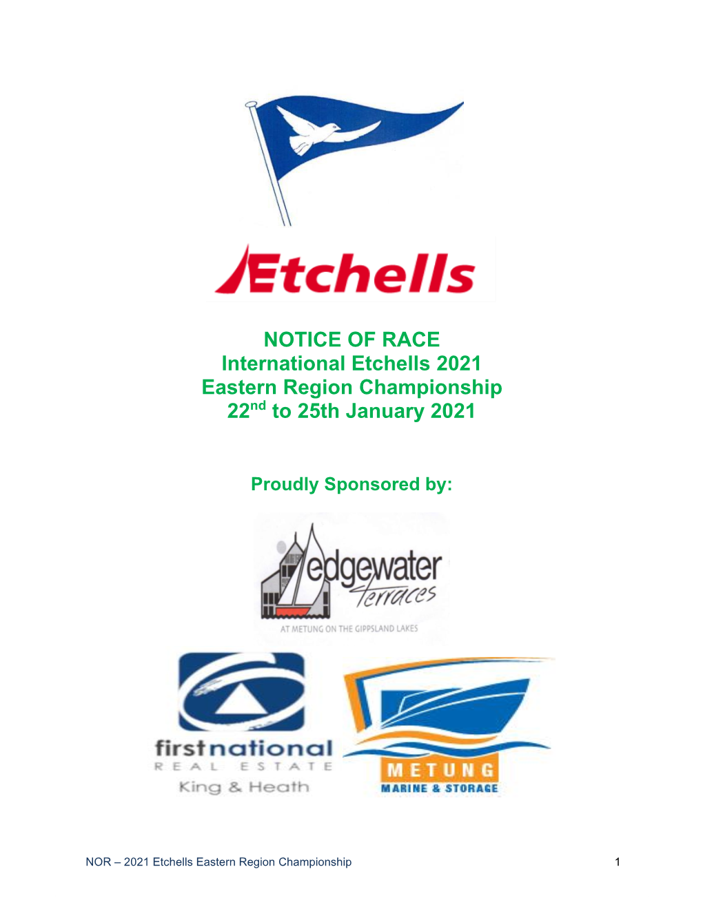 NOTICE of RACE International Etchells 2021 Eastern Region Championship 22Nd to 25Th January 2021