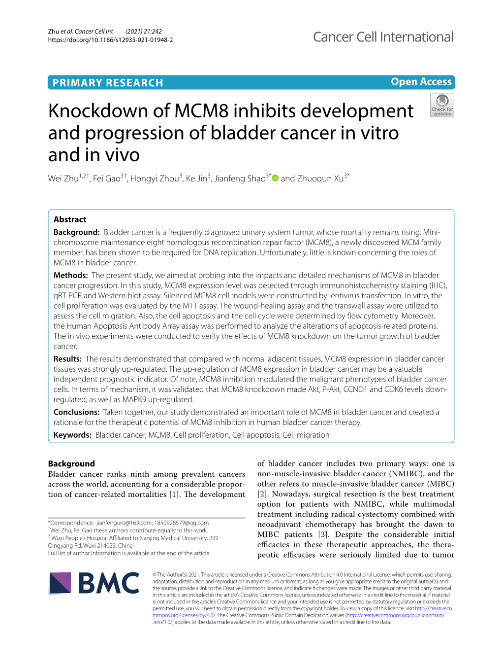 Knockdown of MCM8 Inhibits Development and Progression Of