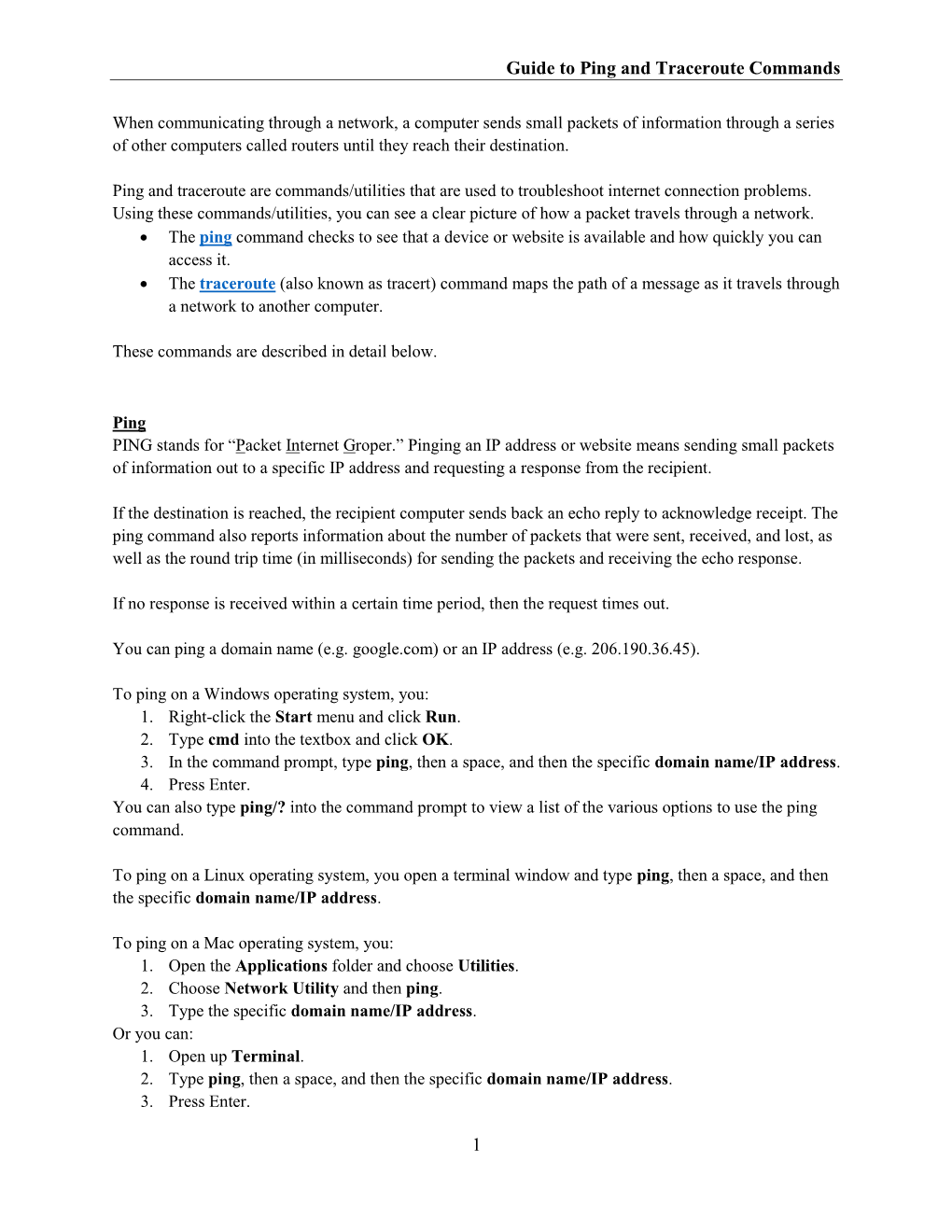 Guide to Ping and Traceroute Commands 1