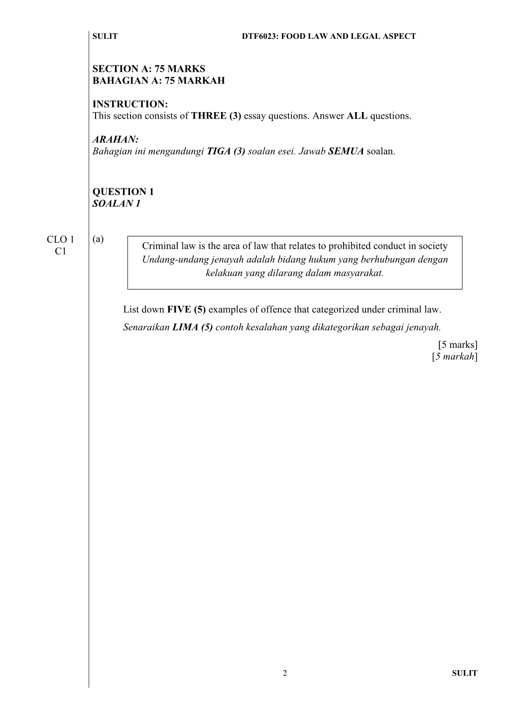 Dtf6023: Food Law and Legal Aspect