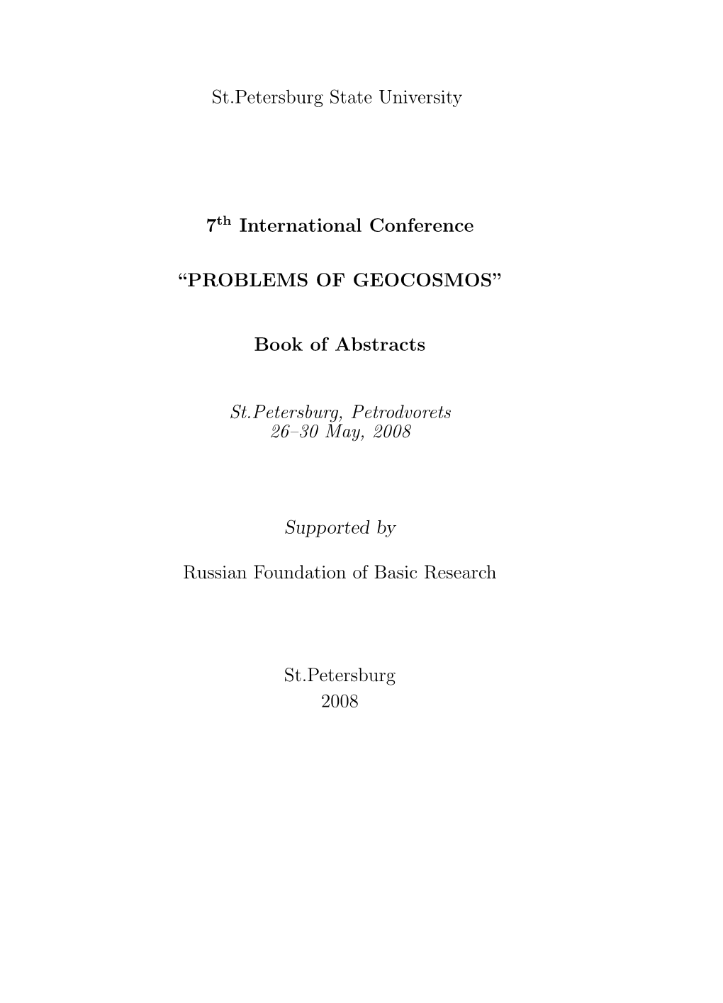 “PROBLEMS of GEOCOSMOS” Book of Abstracts St.Petersburg, Petrodv