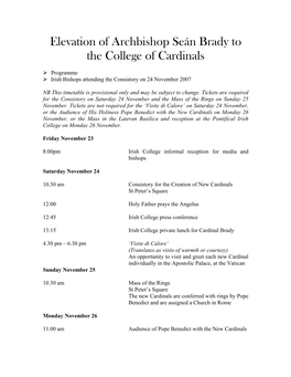 Consistory Timetable