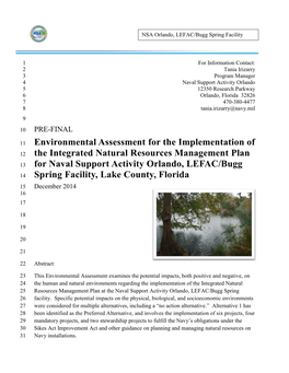Environmental Assessment for the Implementation of the Integrated