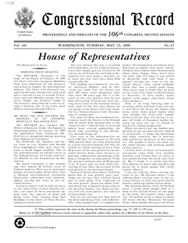 Congressional Record United States of America PROCEEDINGS and DEBATES of the 106Th CONGRESS, SECOND SESSION