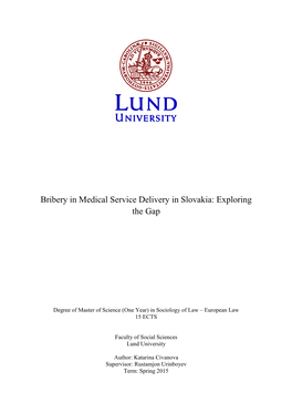 Bribery in Medical Service Delivery in Slovakia: Exploring the Gap
