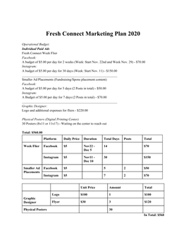 Fresh Connect Marketing Plan 2020