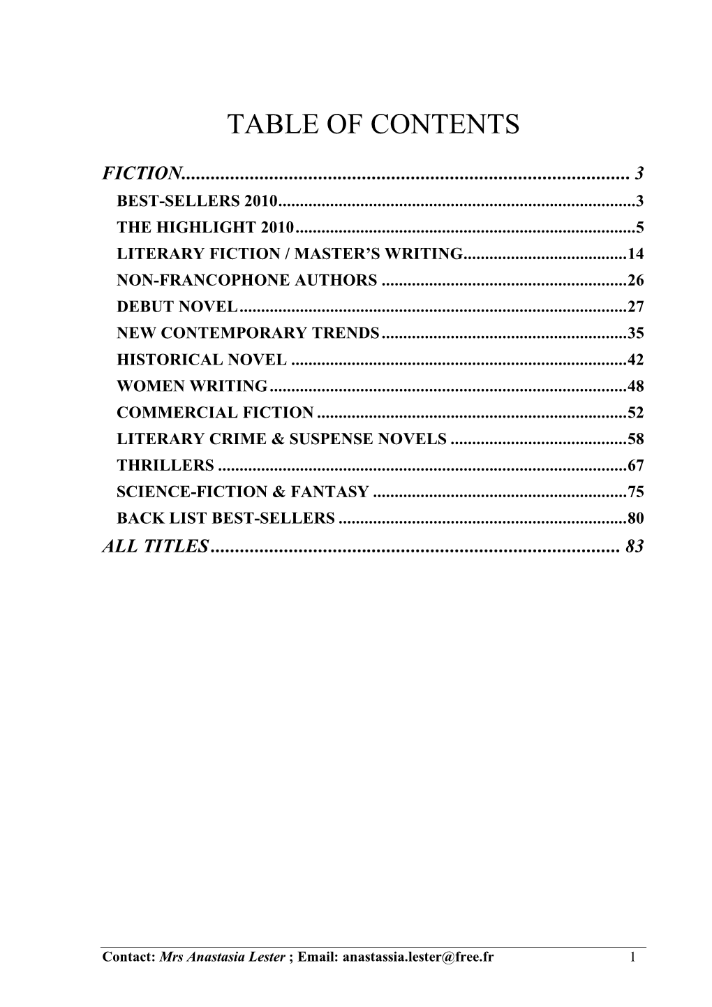 Table of Contents