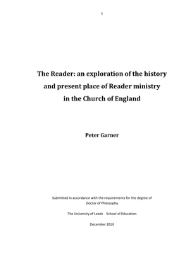 An Exploration of the History and Present Place of Reader Ministry in the Church of England
