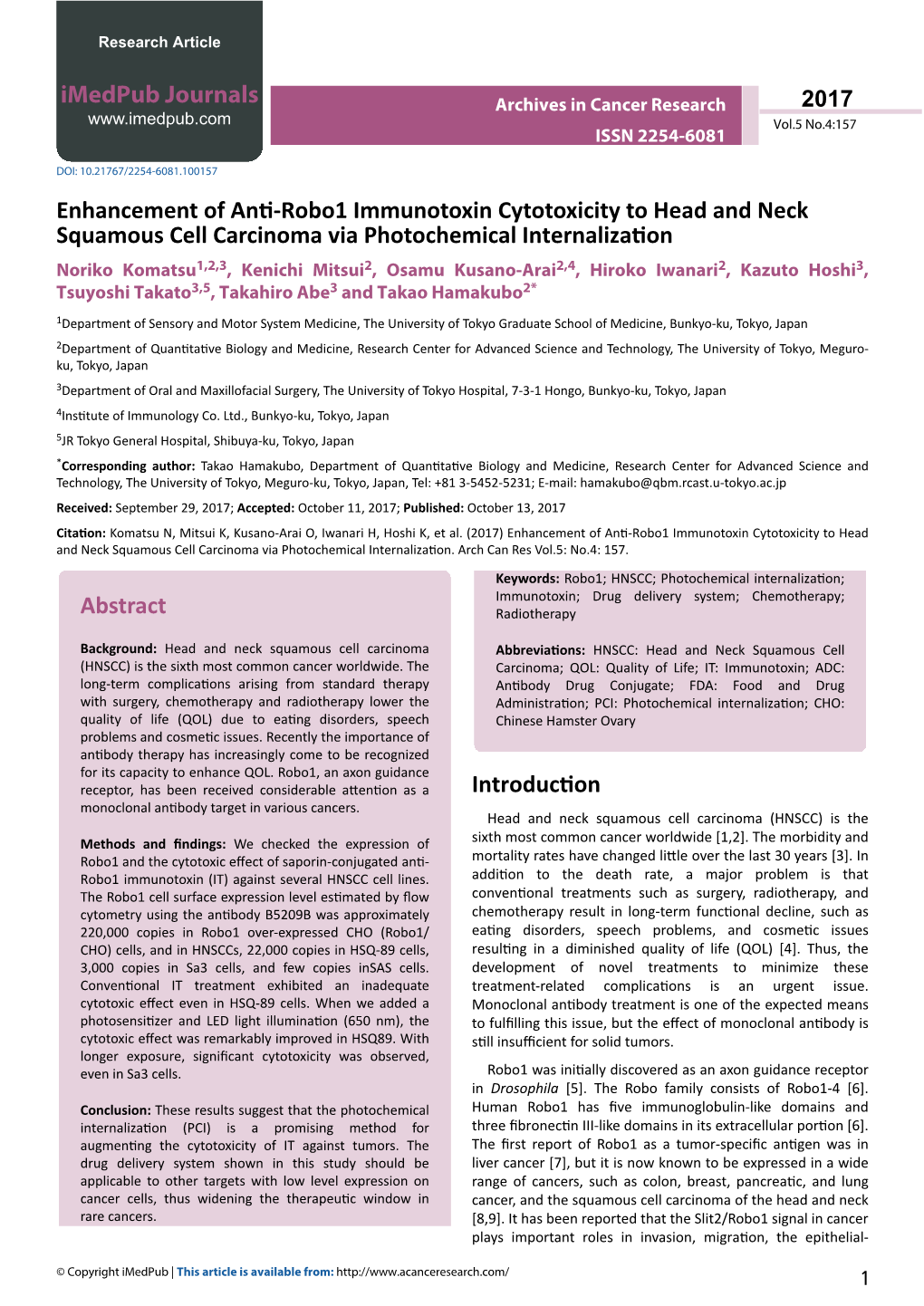 Enhancement of Anti-Robo1 Immunotoxin Cytotoxicity to Head