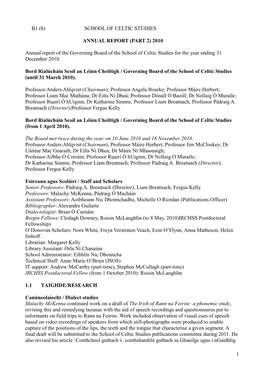 2010 Annual Report of the Governing Board of the School of Celtic S