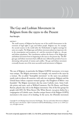 The Gay and Lesbian Movement in Belgium from the 1950S to the Present Paul Borghs