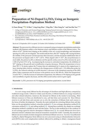 Preparation of Ni-Doped Li2tio3 Using an Inorganic Precipitation–Peptization Method