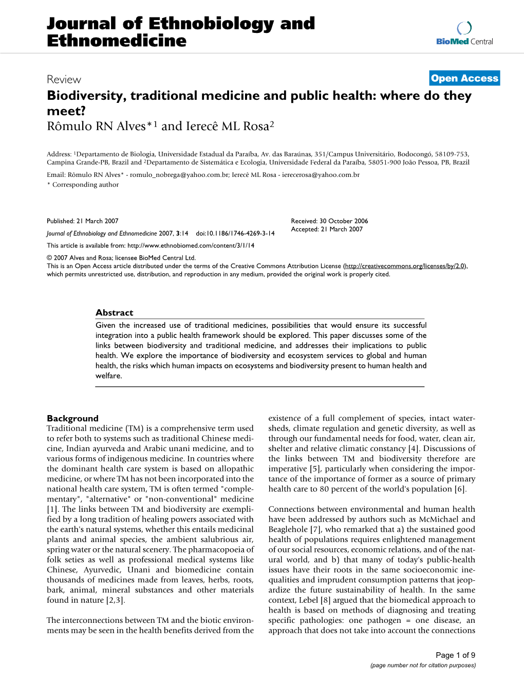 Journal of Ethnobiology and Ethnomedicine Biomed Central