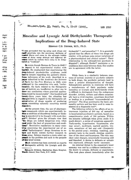 Log Mescaline and Lysergic Acid Diethylamide: Therapeutic Implications of the Drug-Induced State