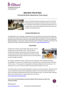 Aberdeen City & Shire a Food & Drink Adventure (Two Days)