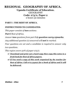 REGIONAL GEOGRAPHY of AFRICA. Uganda Certificate of Education