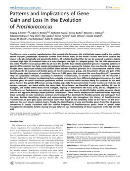 Patterns and Implications of Gene Gain and Loss in the Evolution of Prochlorococcus