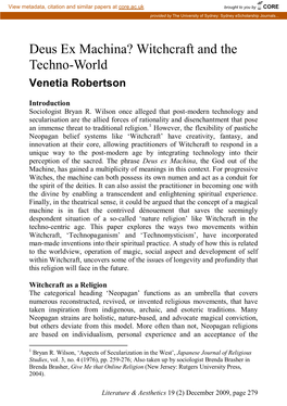 Witchcraft and the Techno-World Venetia Robertson