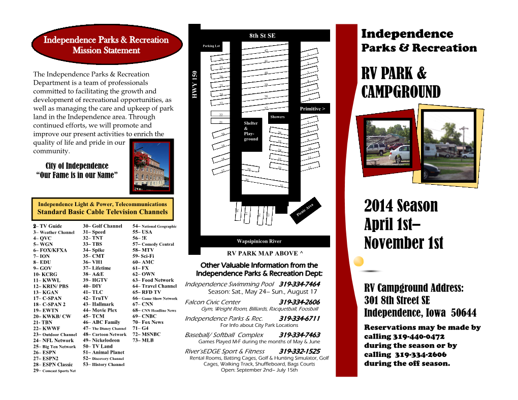 RV PARK & CAMPGROUND 2014 Season April