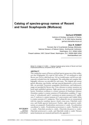 Catalog of Species-Group Names of Recent and Fossil Scaphopoda (Mollusca)