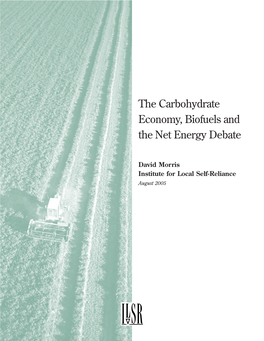 The Carbohydrate Economy, Biofuels and the Net Energy Debate