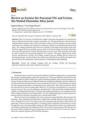Review on Friction Stir Processed TIG and Friction Stir Welded Dissimilar Alloy Joints