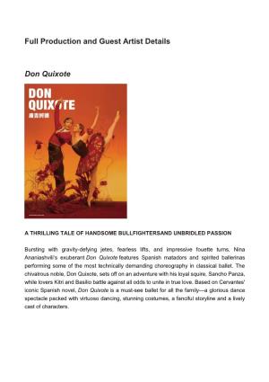 Full Production and Guest Artist Details Don Quixote