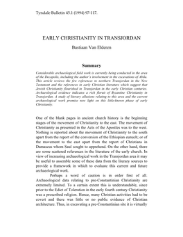 Early Christianity in Transjordan