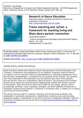 Frame Matching and ΔPTED: a Framework for Teaching Swing and Blues Dance
