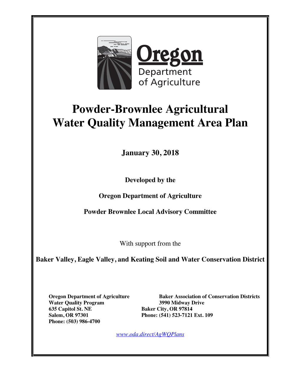 Powder-Brownlee Agricultural Water Quality Management Area Plan