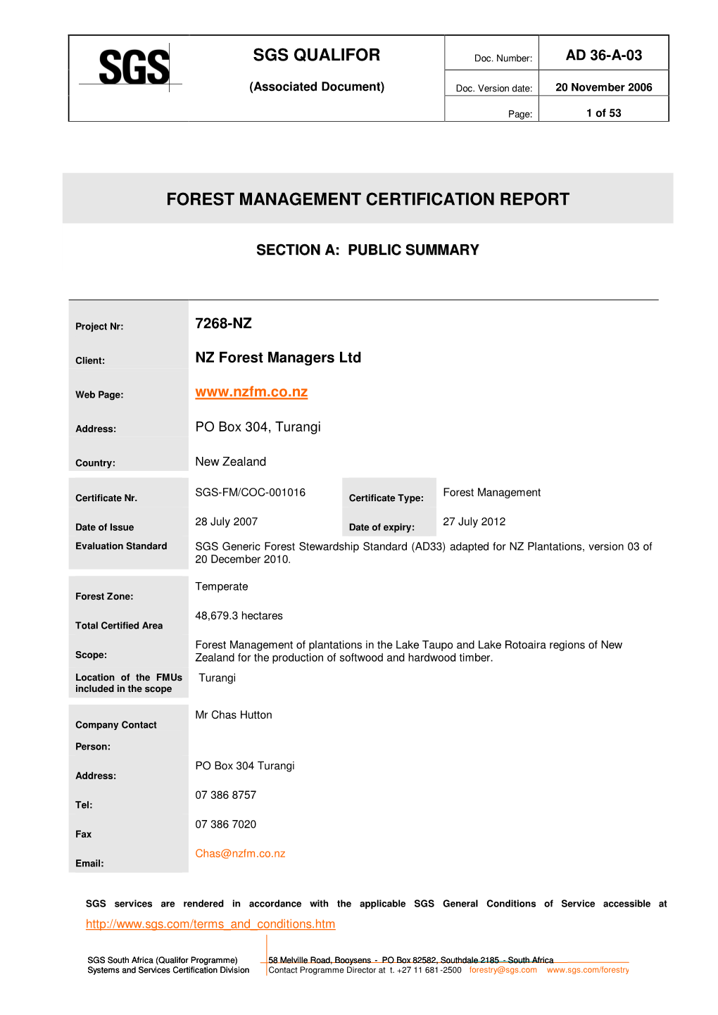 Sgs Qualifor Forest Management Certification