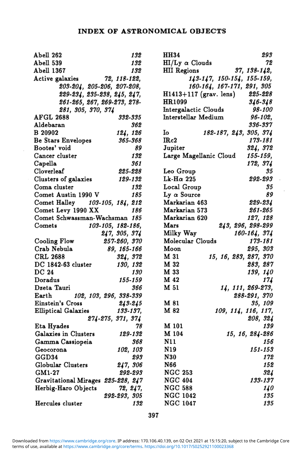 INDEX of ASTRONOMICAL OBJECTS Abeu 262 Abell 539