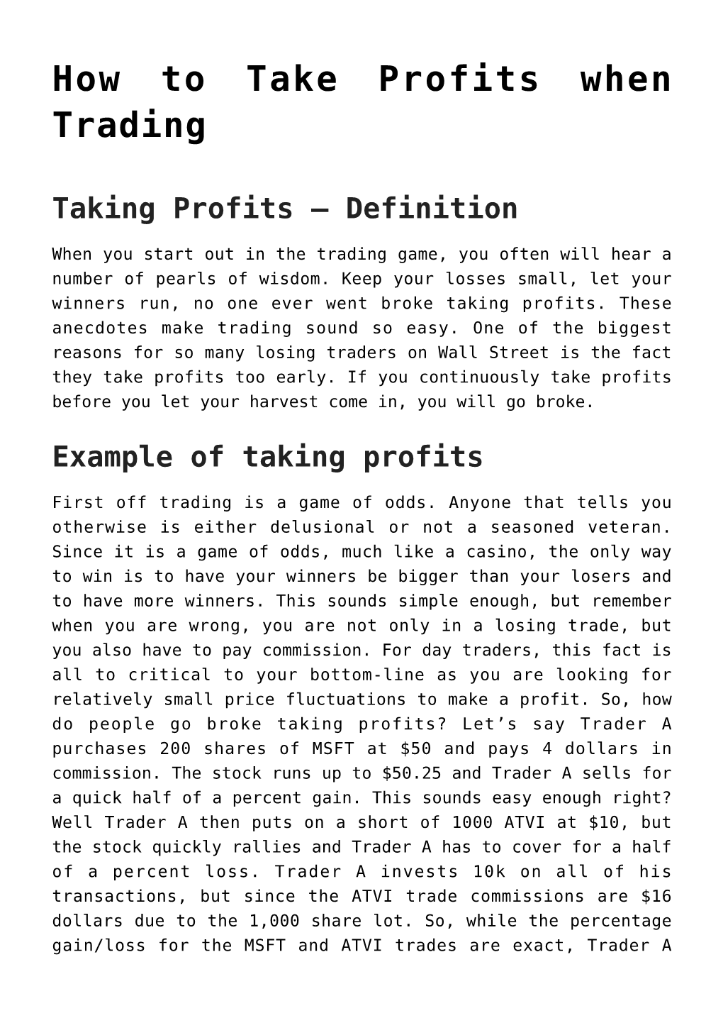 How to Take Profits When Trading