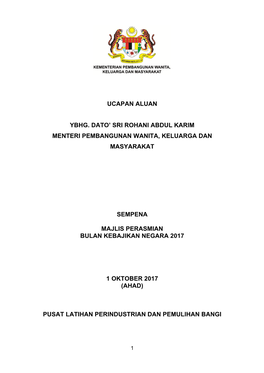 Ucapan Aluan Ybhg. Dato' Sri Rohani Abdul Karim Menteri