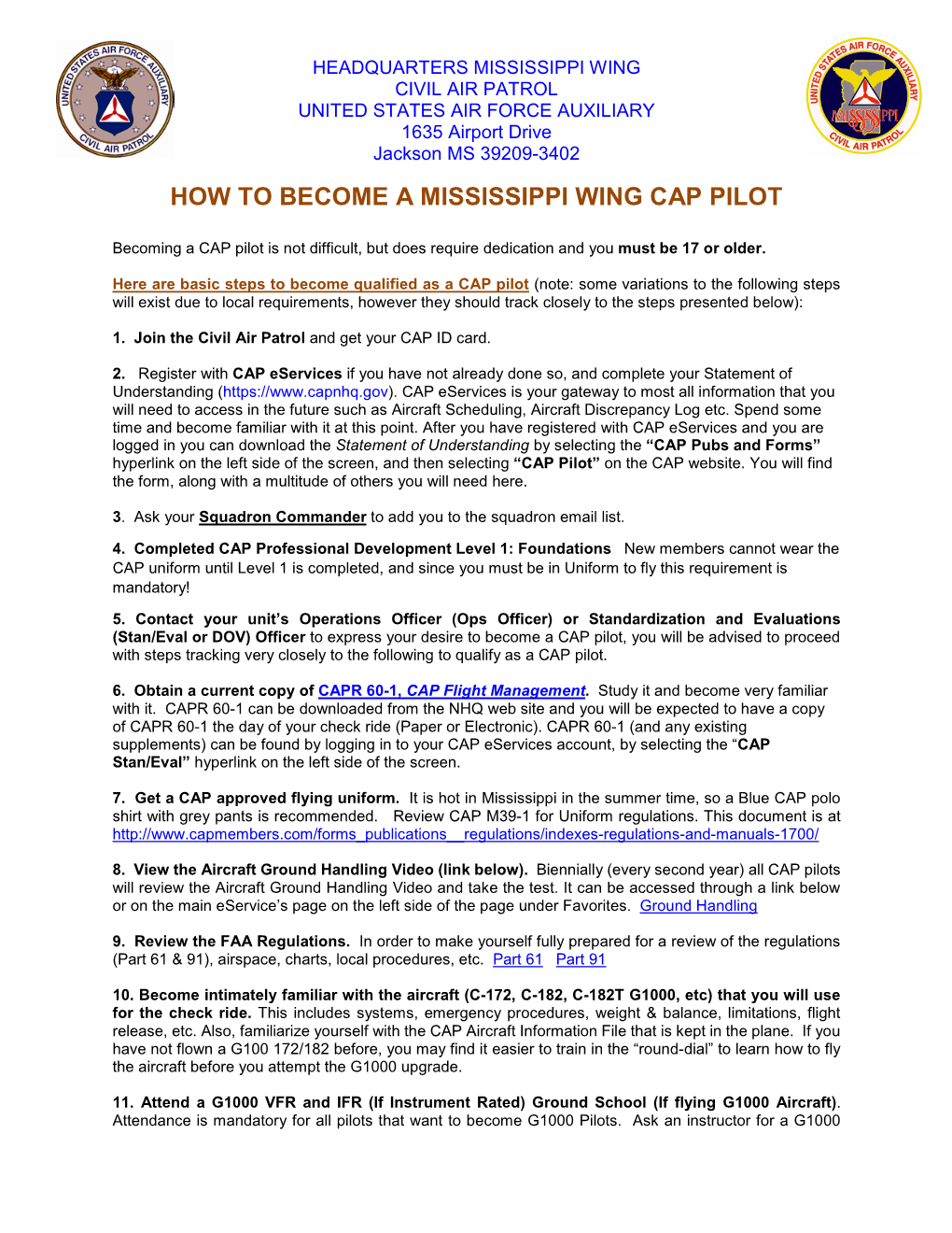 How to Become a Mississippi Wing Cap Pilot