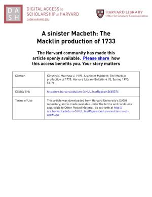 A Sinister Macbeth: the Macklin Production of 1733