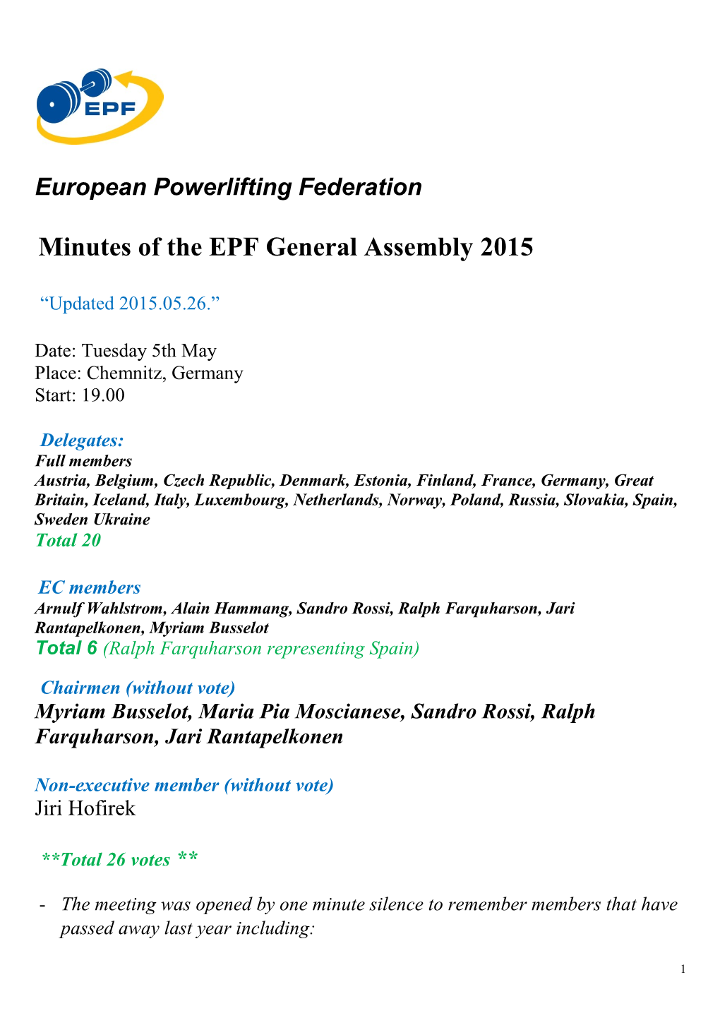 Minutes of the EPF General Assembly 2015