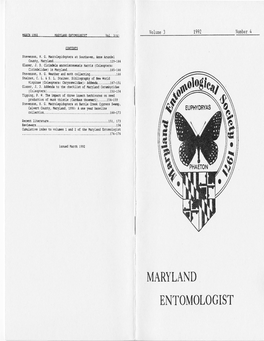 ENTOMOLOGIST MARYLAND ENTOMOLOGICAL SOCIETY MARYLAND Entomologist 3(4):129-144 ( 1992)