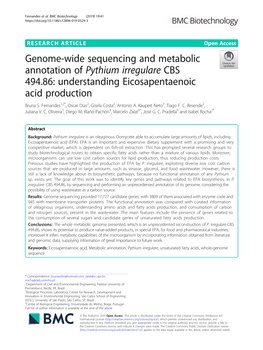 Genome-Wide Sequencing and Metabolic Annotation of Pythium Irregulare CBS 494.86: Understanding Eicosapentaenoic Acid Production Bruna S