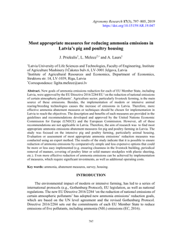 Most Appropriate Measures for Reducing Ammonia Emissions in Latvia’S Pig and Poultry Housing