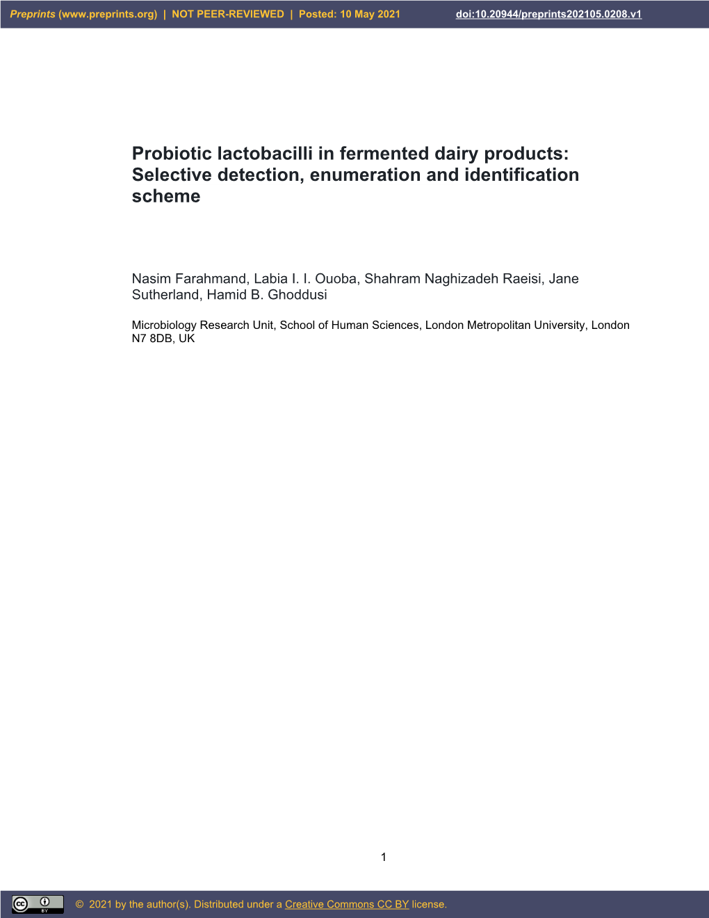 Probiotic Lactobacilli in Fermented Dairy Products: Selective Detection, Enumeration and Identification Scheme