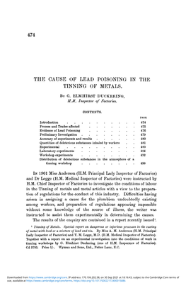 The Cause of Lead Poisoning in the Tinning of Metals