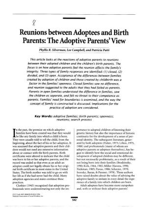 Reunions Between Adoptees and Birth Parents: the Adoptive Parents' View