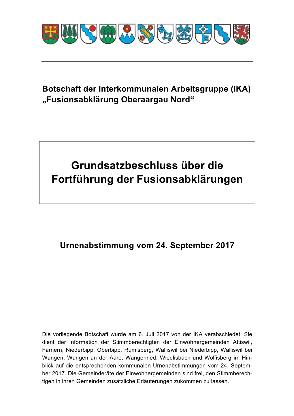 Grundsatzbeschluss Über Die Fortführung Der Fusionsabklärungen